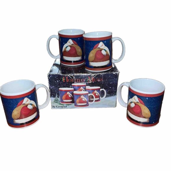 CIC Fiddlestix Set of 4 Santa Christmas Holiday Mugs - Picture 1 of 12
